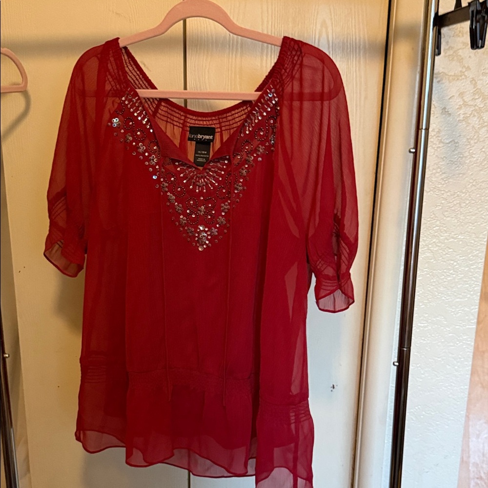 Maroon colored Women's Sheer Embellished Blouse